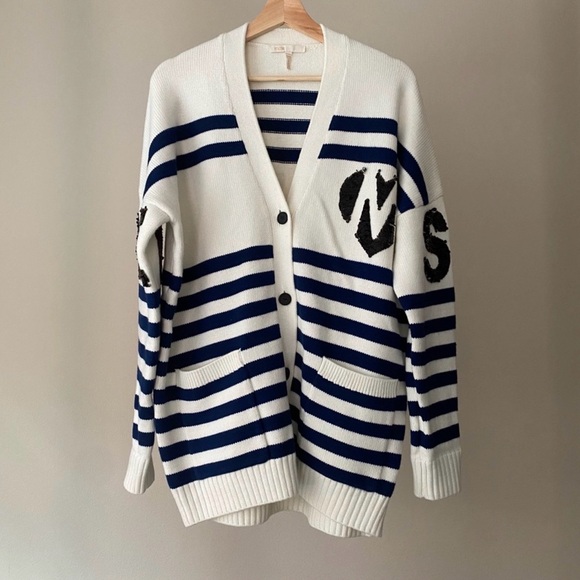 Maje Sweaters - Maje Murmur Wool Blend Striped Sequined Oversized Cardigan Size 3/L